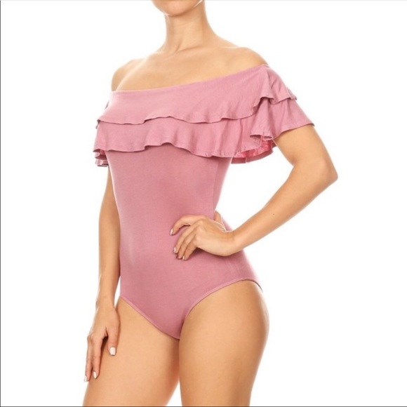 🆕🌷Blush Pink Off Shoulder Ruffle Bodysuit!🌷🆕 - Picture 6 of 8